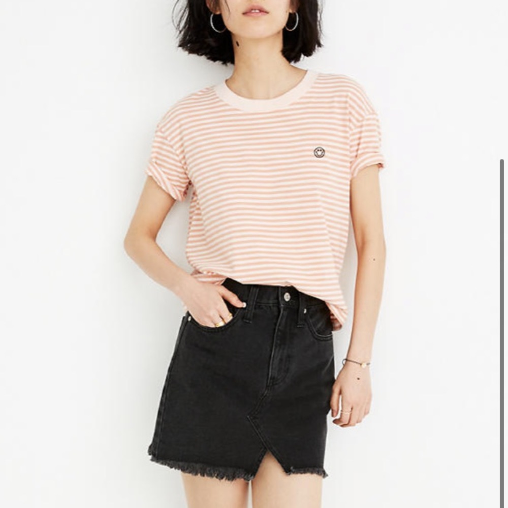 NWT Madewell Skirt Black Denim Jean Mini A-Line Distressed Hem Women’s Size 26